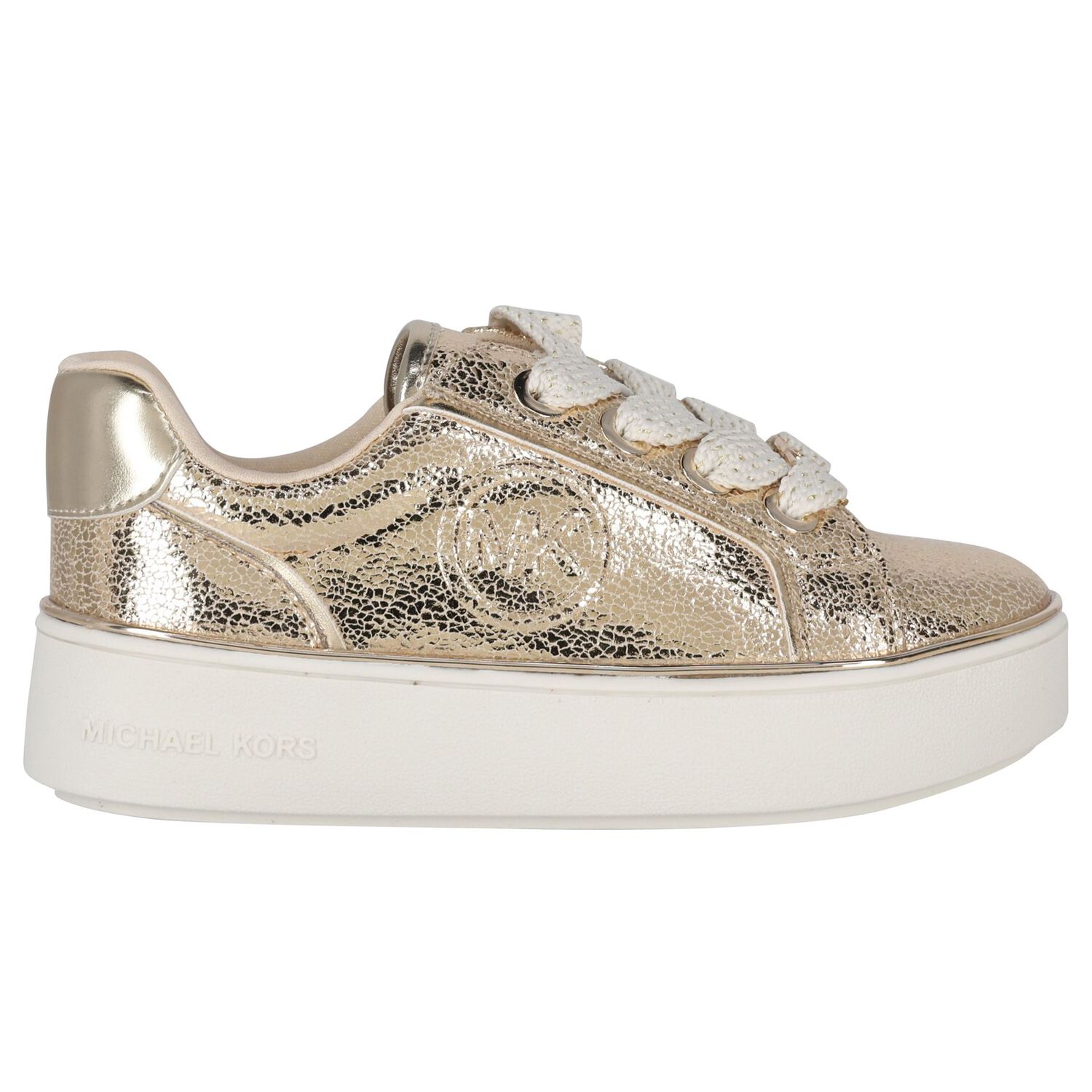 حذاء رياضي للبنات بالشعار باللون الذهبي والعاجي, 1, hi-res