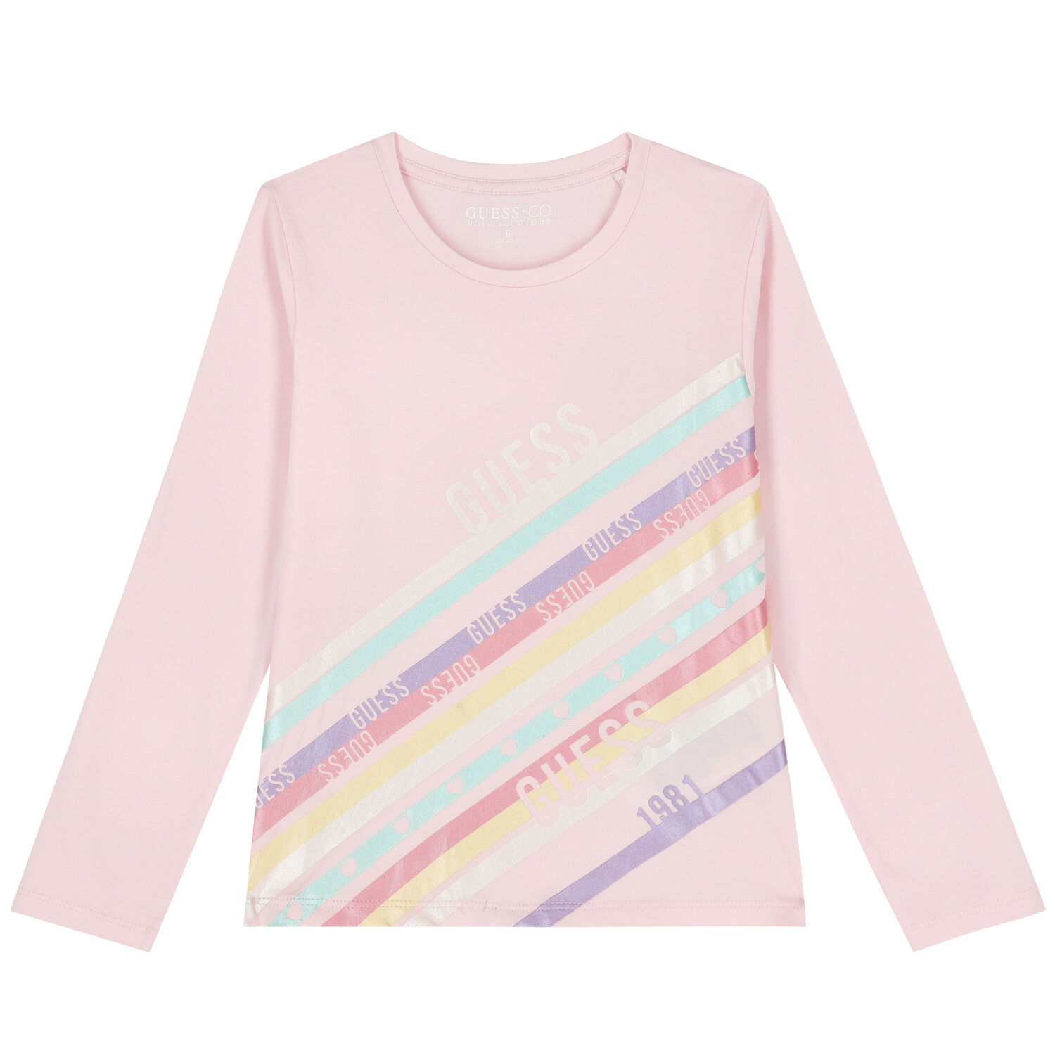 Girls Pink Logo Long Sleeve Top, 2, hi-res