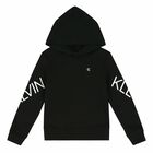 Girls Black Logo Hooded Top, 2, hi-res