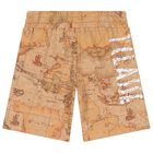 Boys White & Beige Geo Map Shorts Set, 1, hi-res