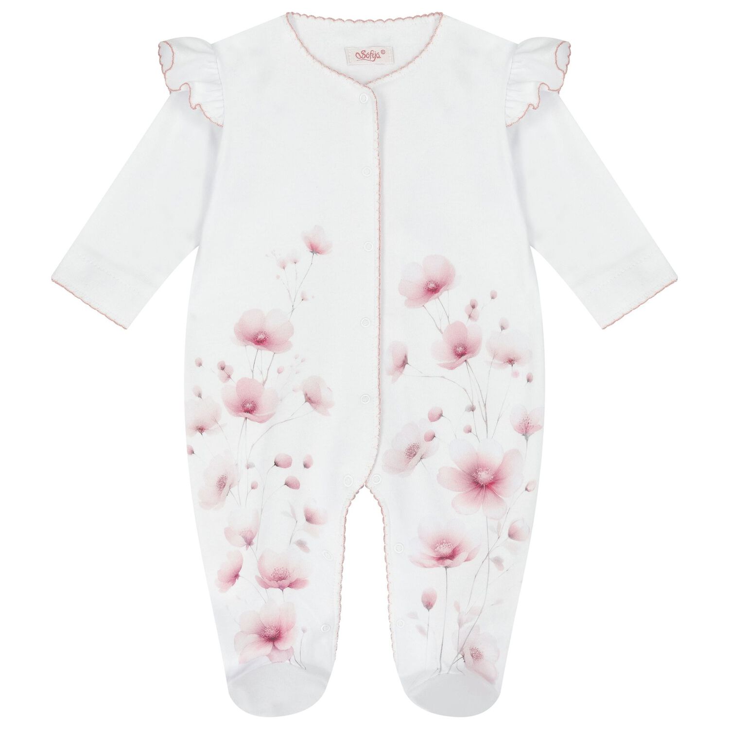 Baby Girls White & Pink Floral Babygrow Set, 1, hi-res image number null