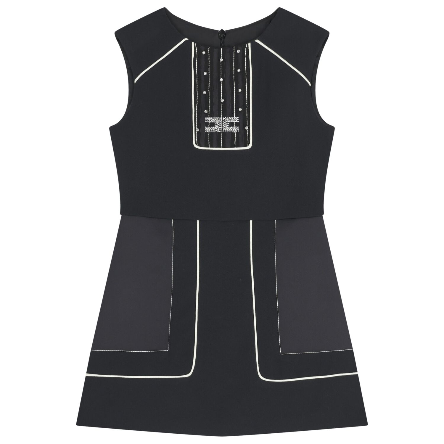 Girls Black Diamante Logo Dress, 1, hi-res