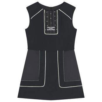 Girls Black Diamante Logo Dress