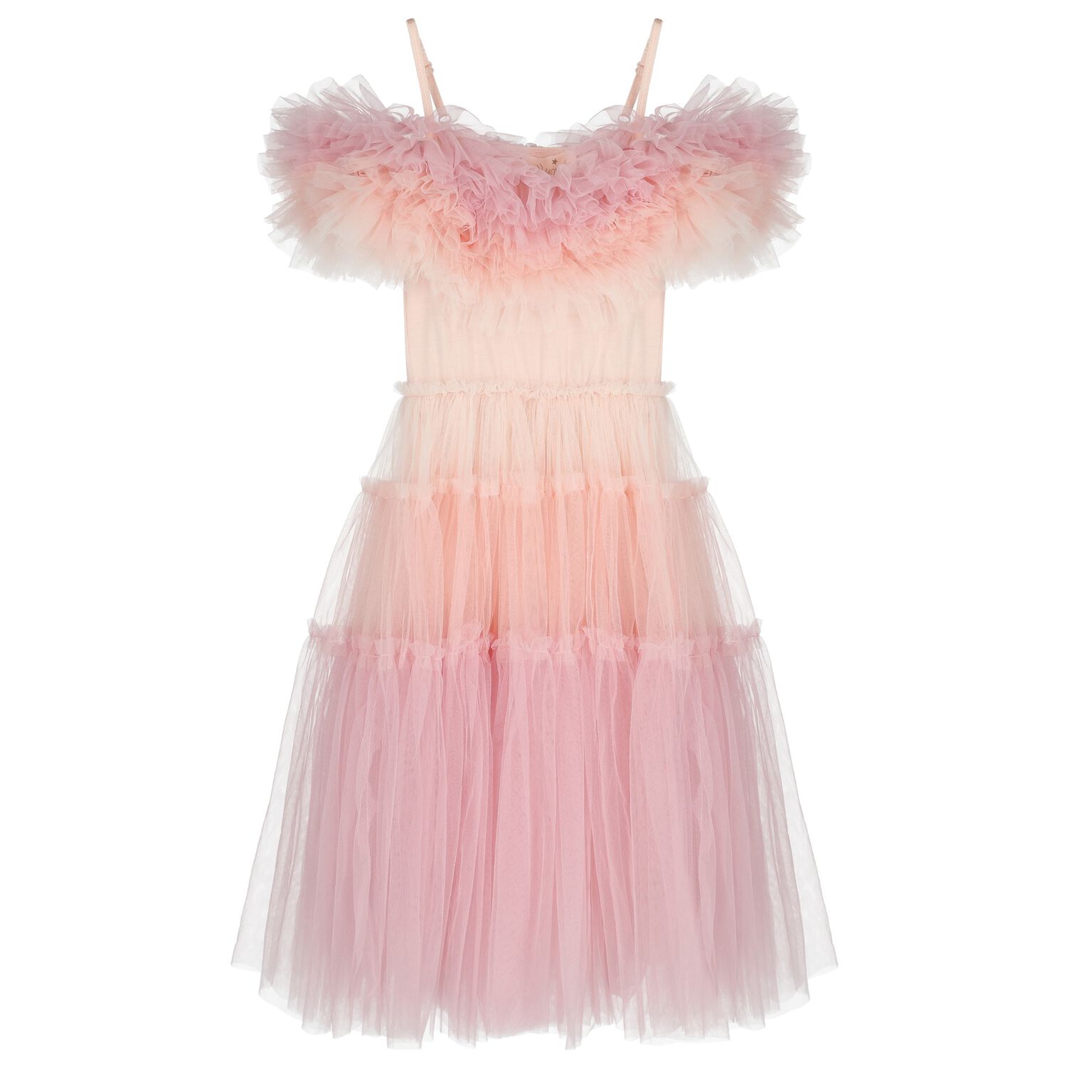 Girls Pink Tiered Tulle Dress, 1, hi-res