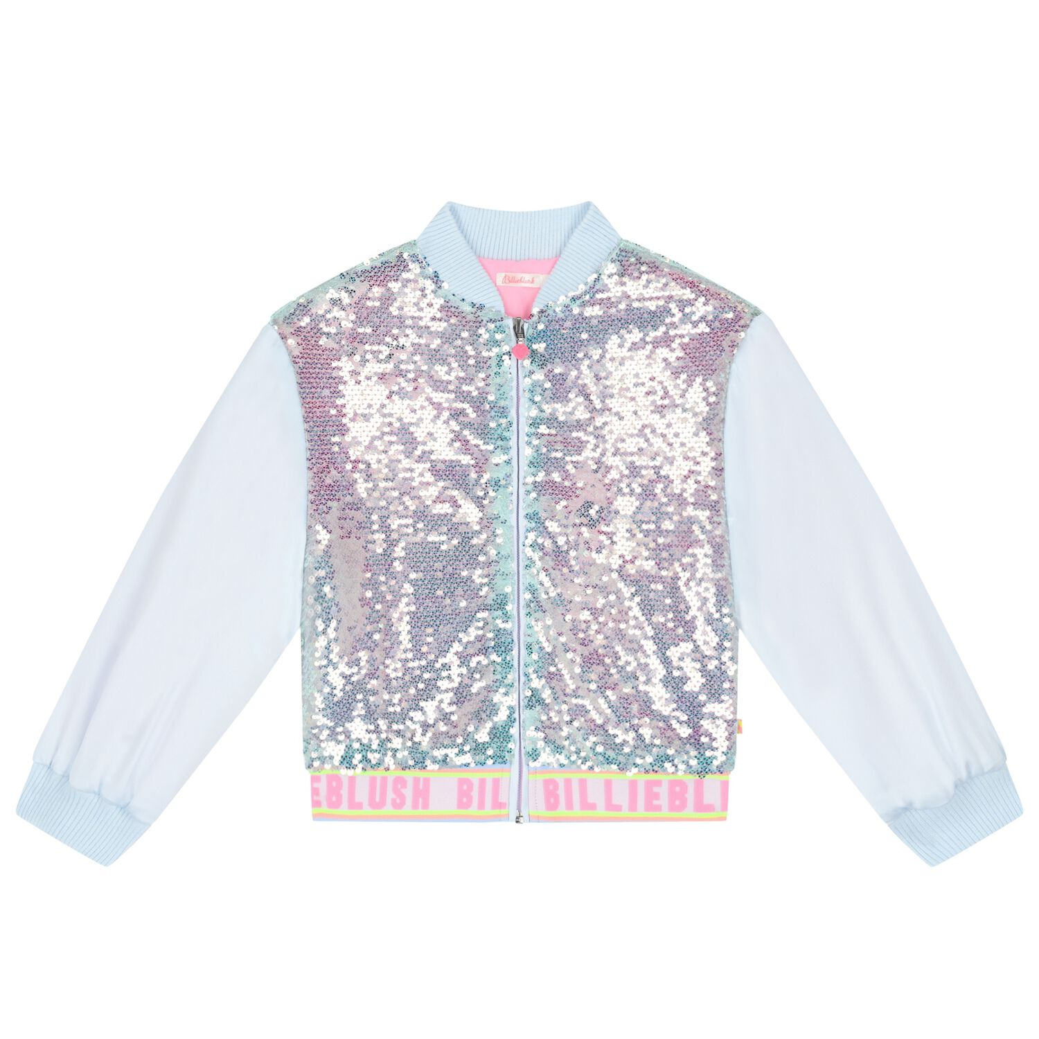 Girls Blue & Pink Sequin Zip Up Top, 1, hi-res