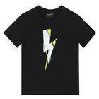 Boys Black Thunderbolt Logo T-Shirt, 1, hi-res