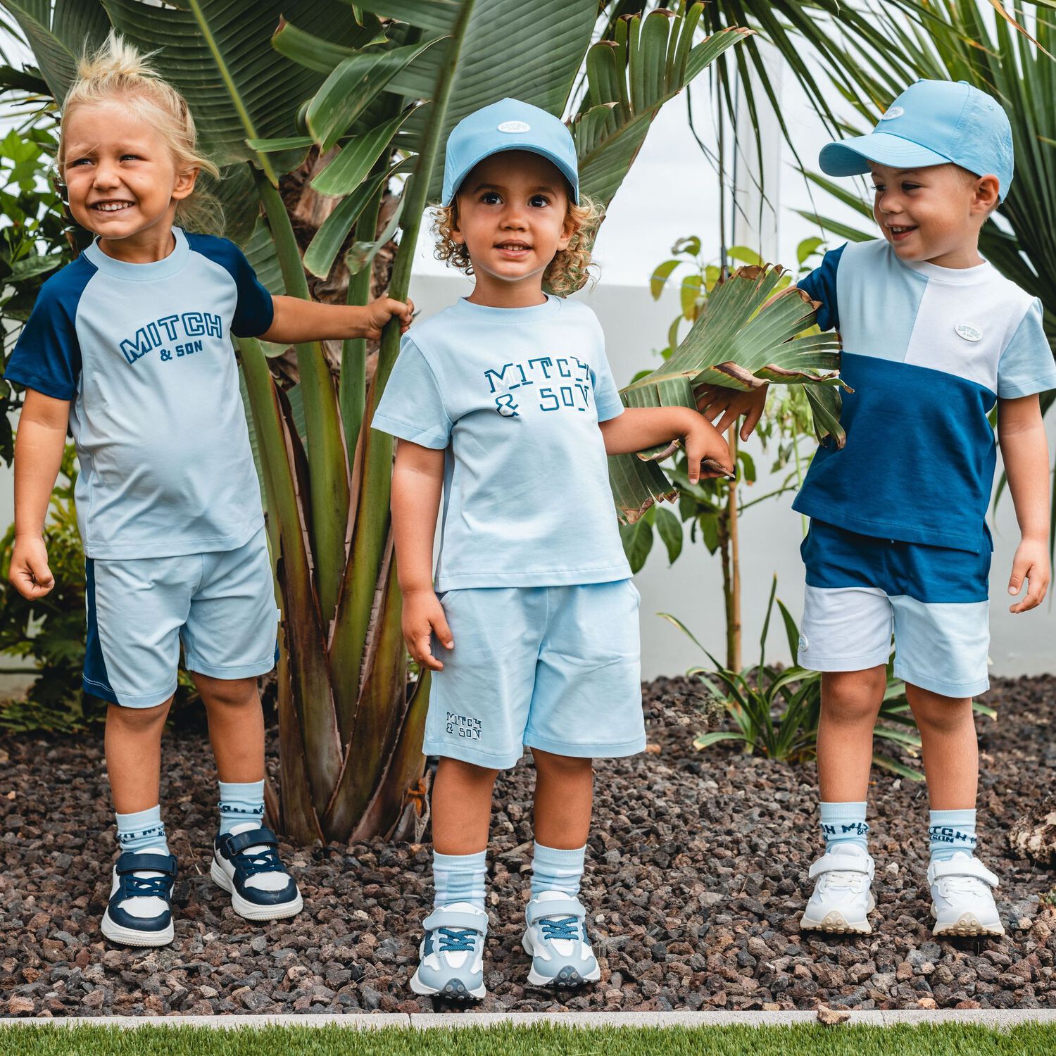 Boys Blue Logo Shorts Set, 1, hi-res