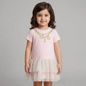 Younger Girls Pink Necklace Logo Dress