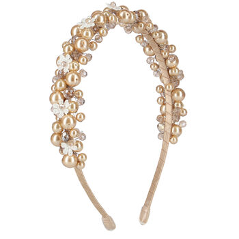 Girls Gold Embellished Pearl & Crystal Headband
