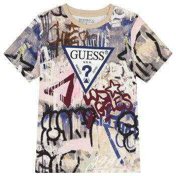 Guess Boys Beige Logo T-Shirt, 3 Boys Beige Logo T-Shirt