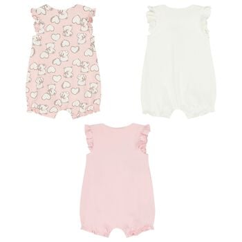 Baby Girls Pink & White Rompers ( 3-Pack ) 
