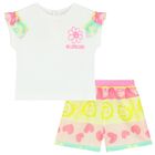 طقم بنات شورت باللون الأبيض والوردي, 1, hi-res