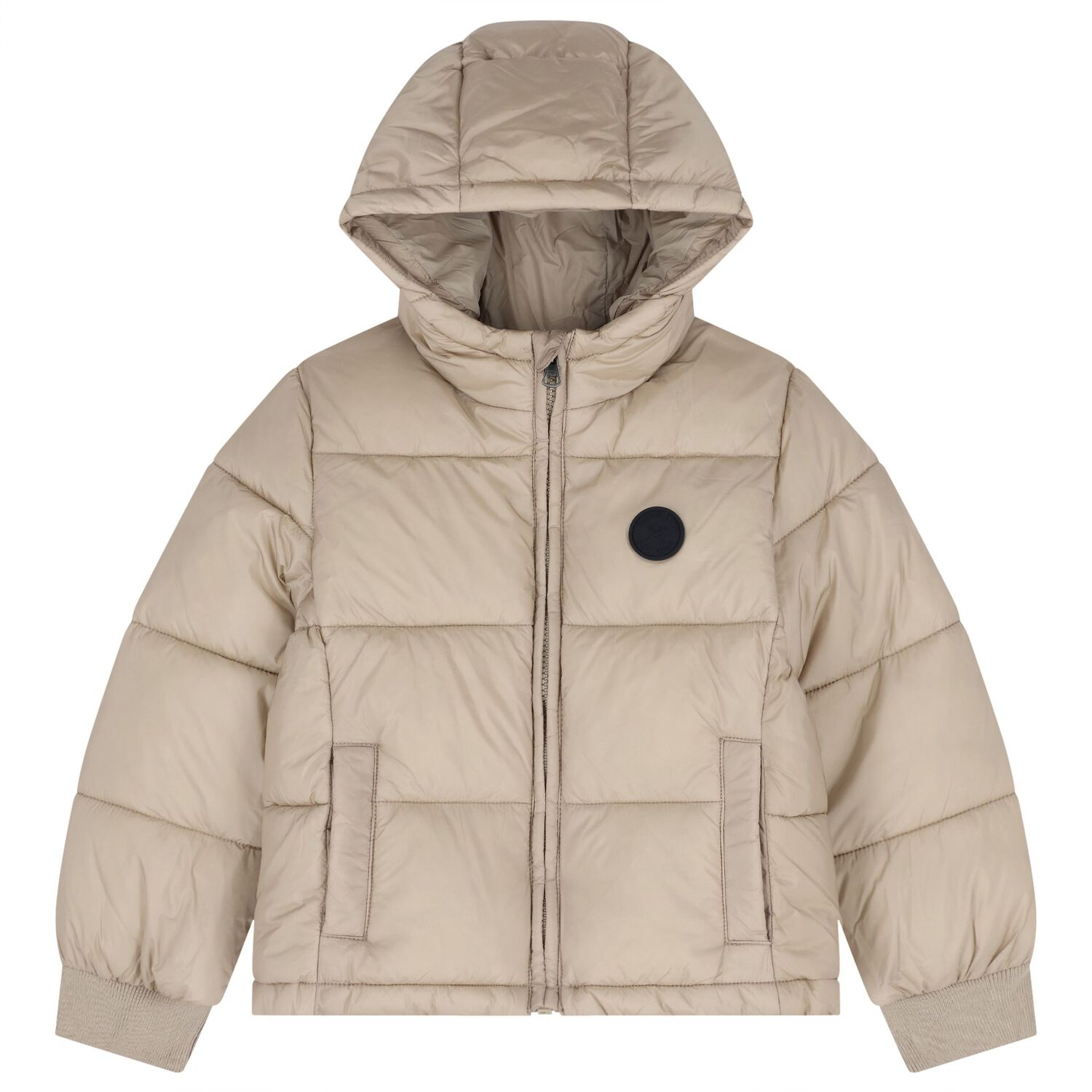 Boys Beige Quilted Puffer Jacket, 1, hi-res