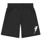 Boys Black Thunderbolt Logo Shorts, 2, hi-res