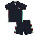 Younger Boys Navy Logo Shorts Set, 1, hi-res