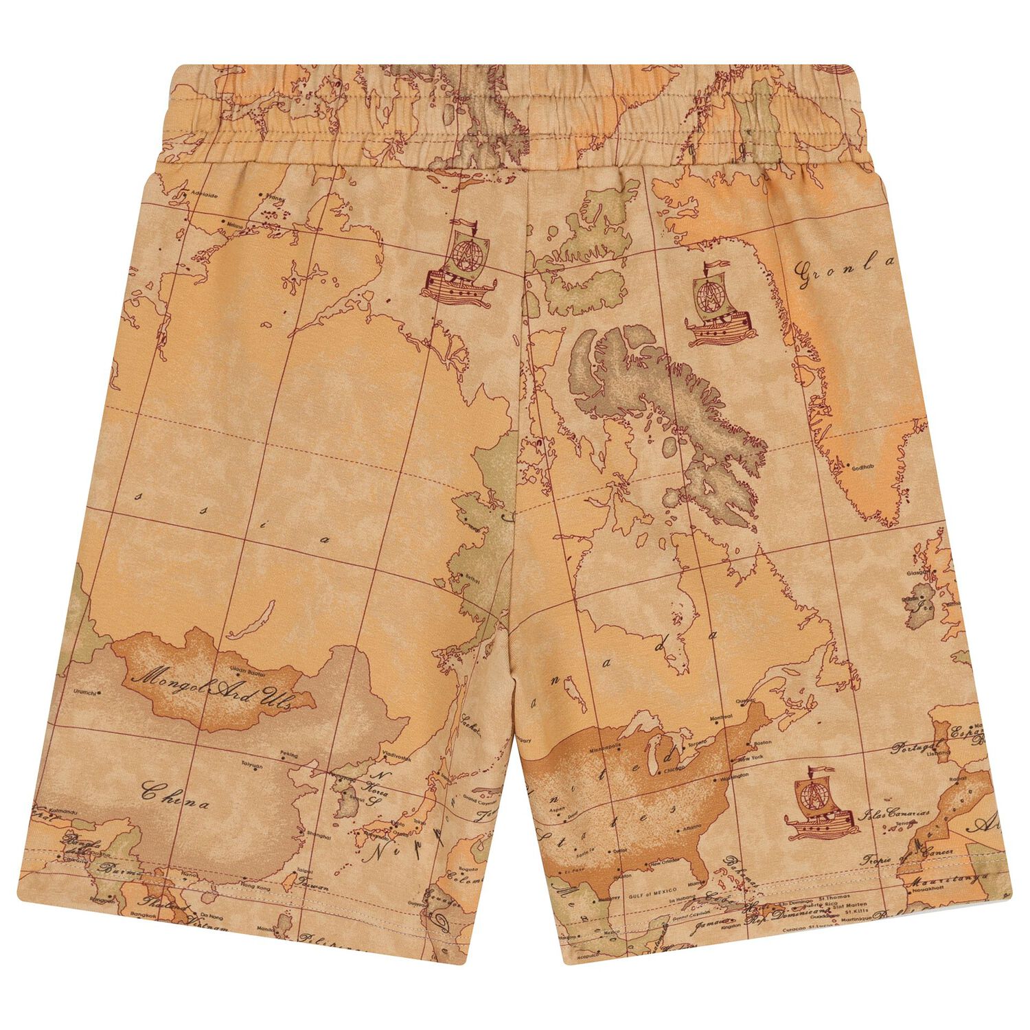 Boys White & Beige Geo Map Shorts Set, 1, hi-res