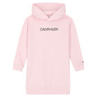 Girls Pink Logo Hooded Dress, 1, hi-res