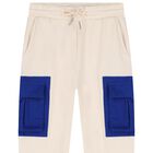 Boys Beige Logo Joggers, 1, hi-res