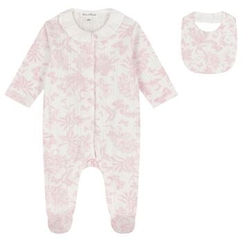 Baby Girls Pink & Ivory Toile De Jouy Babygrow Gift Set