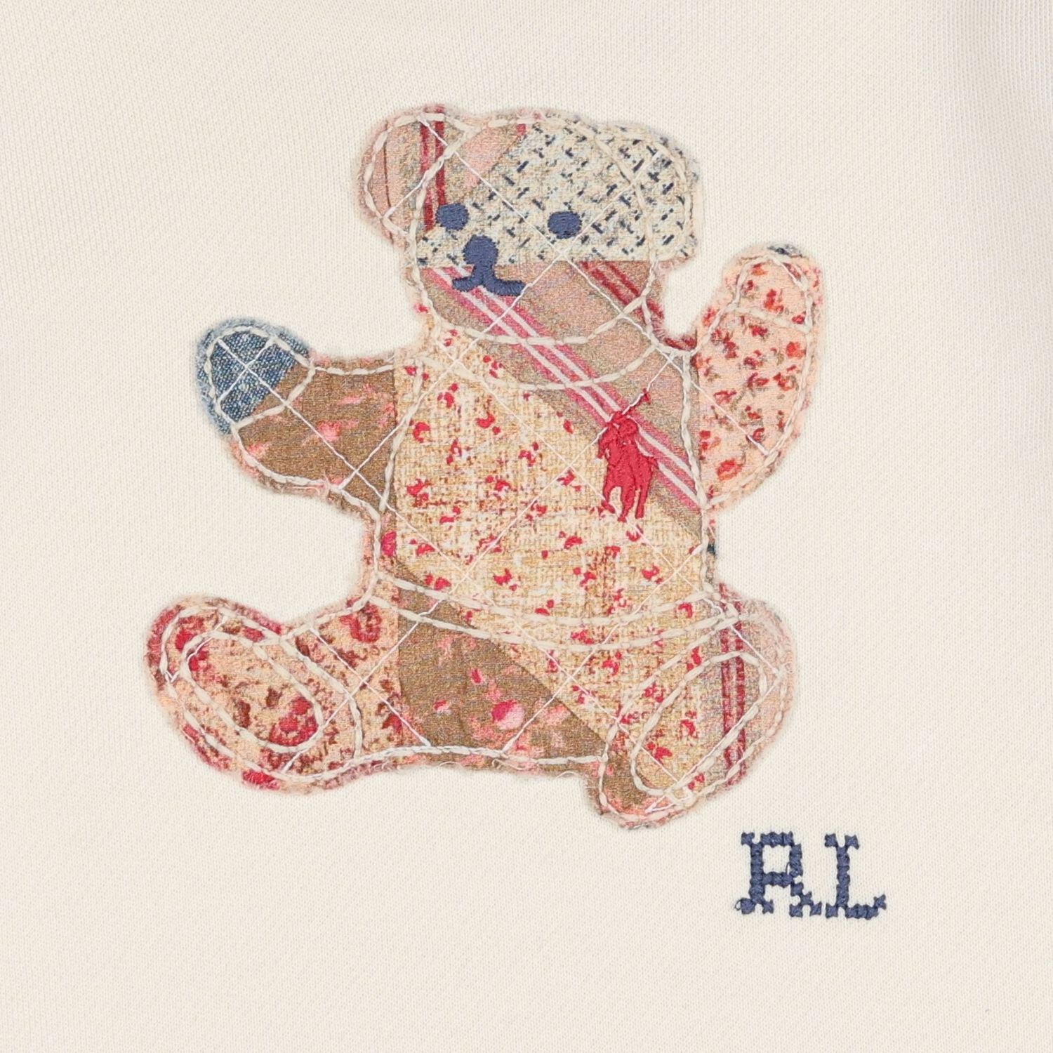 Baby Girls Beige Patchwork Bear Tracksuit, 1, hi-res