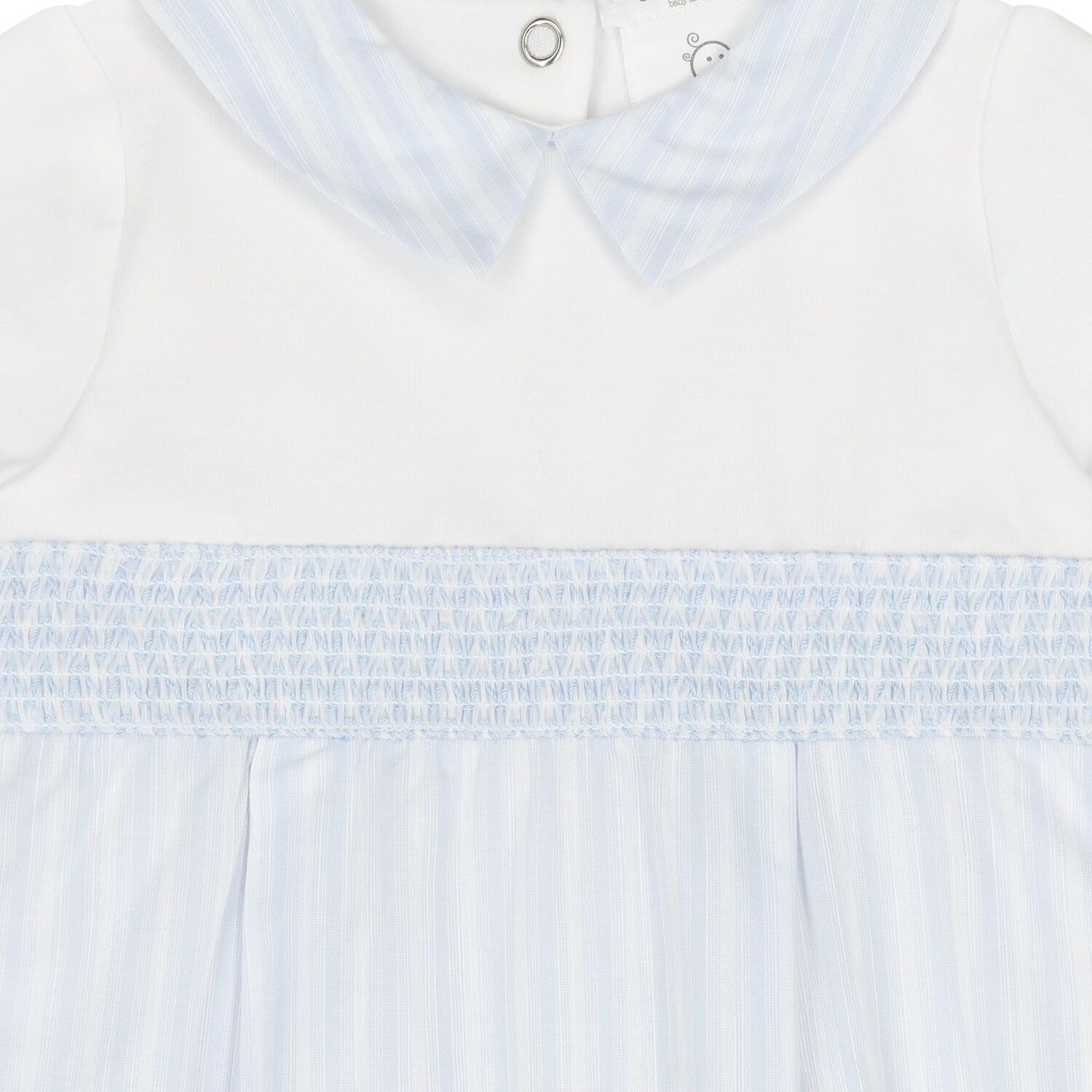 Baby Boys White & Blue Striped Romper, 1, hi-res