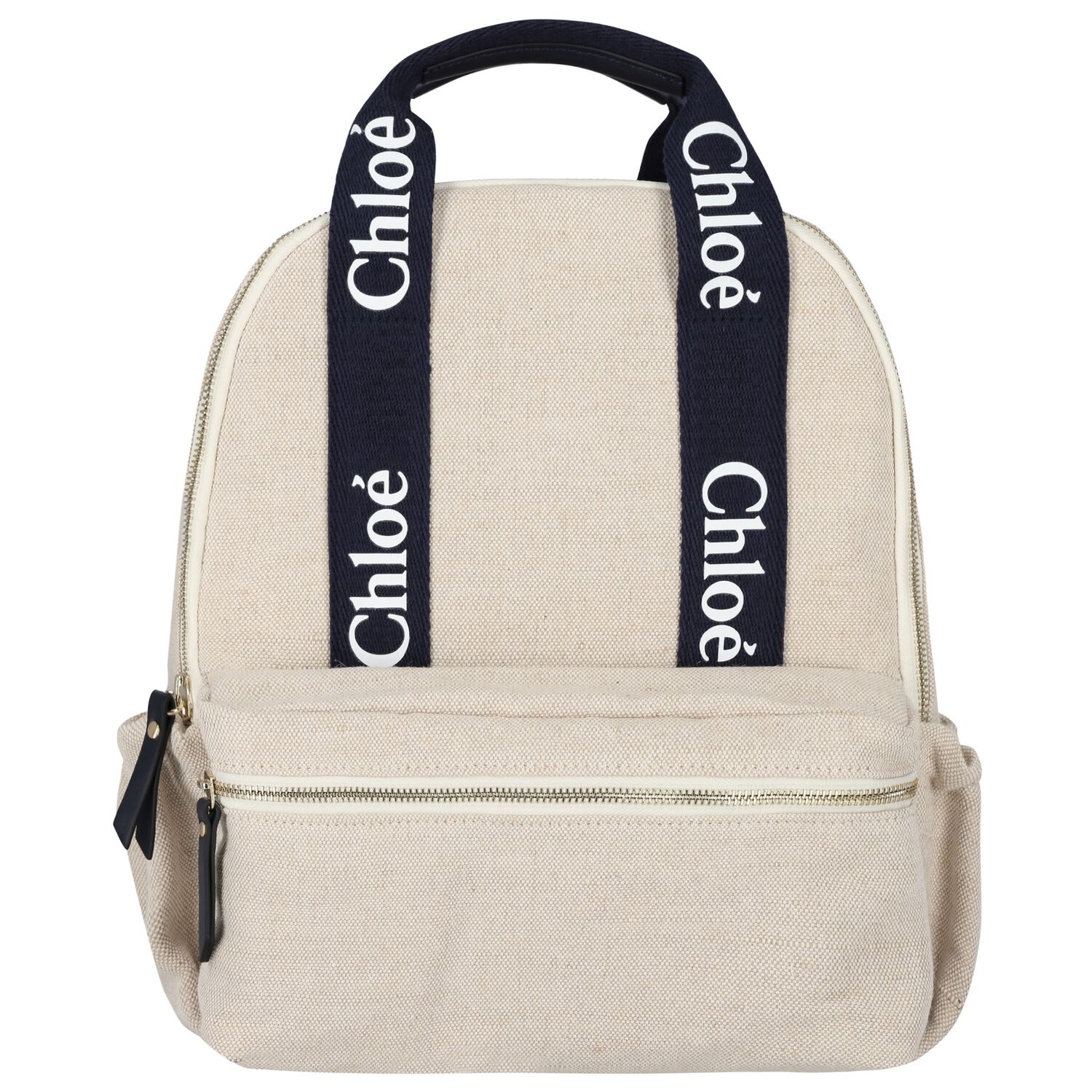 حقيبة ظهر للبنات بالشعار باللون البيج, 1, hi-res