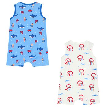 Baby Boys Blue & White Rompers ( 2-Pack )