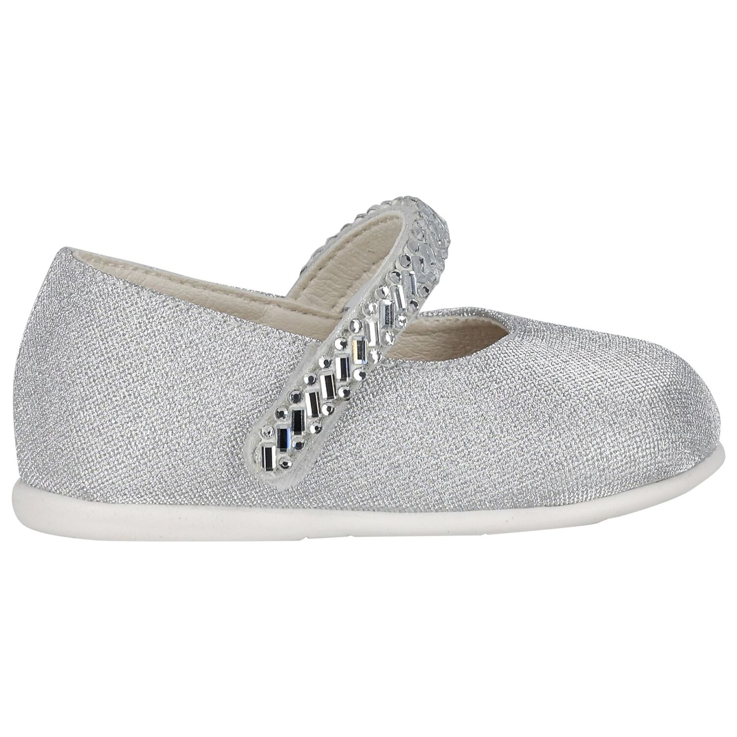 Baby Girls Silver Swarovski Crystal Shoes, 1, hi-res