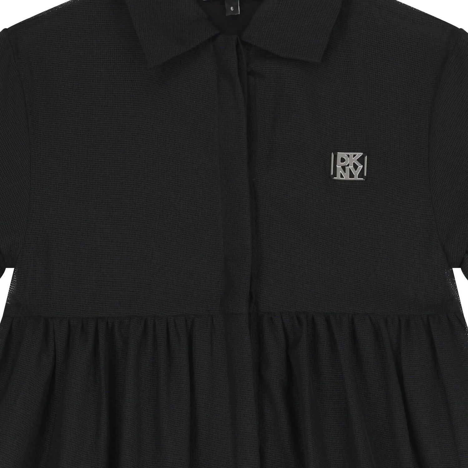 Girls Black Logo Tiered Mesh Dress, 1, hi-res