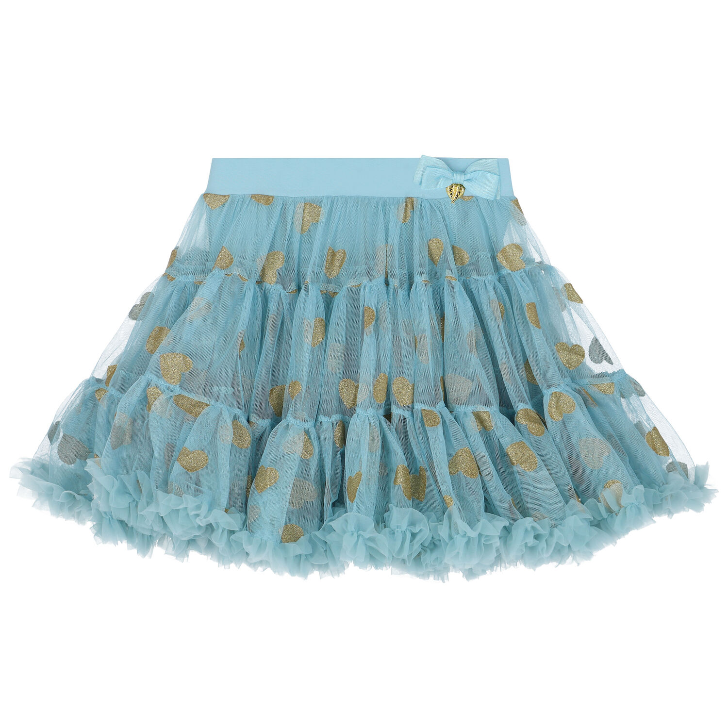 Girls Blue & Gold Hearts Tulle Skirt, 1, hi-res