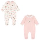 Baby Girls Ivory & Pink Babygrows ( 2-Pack ), 1, hi-res