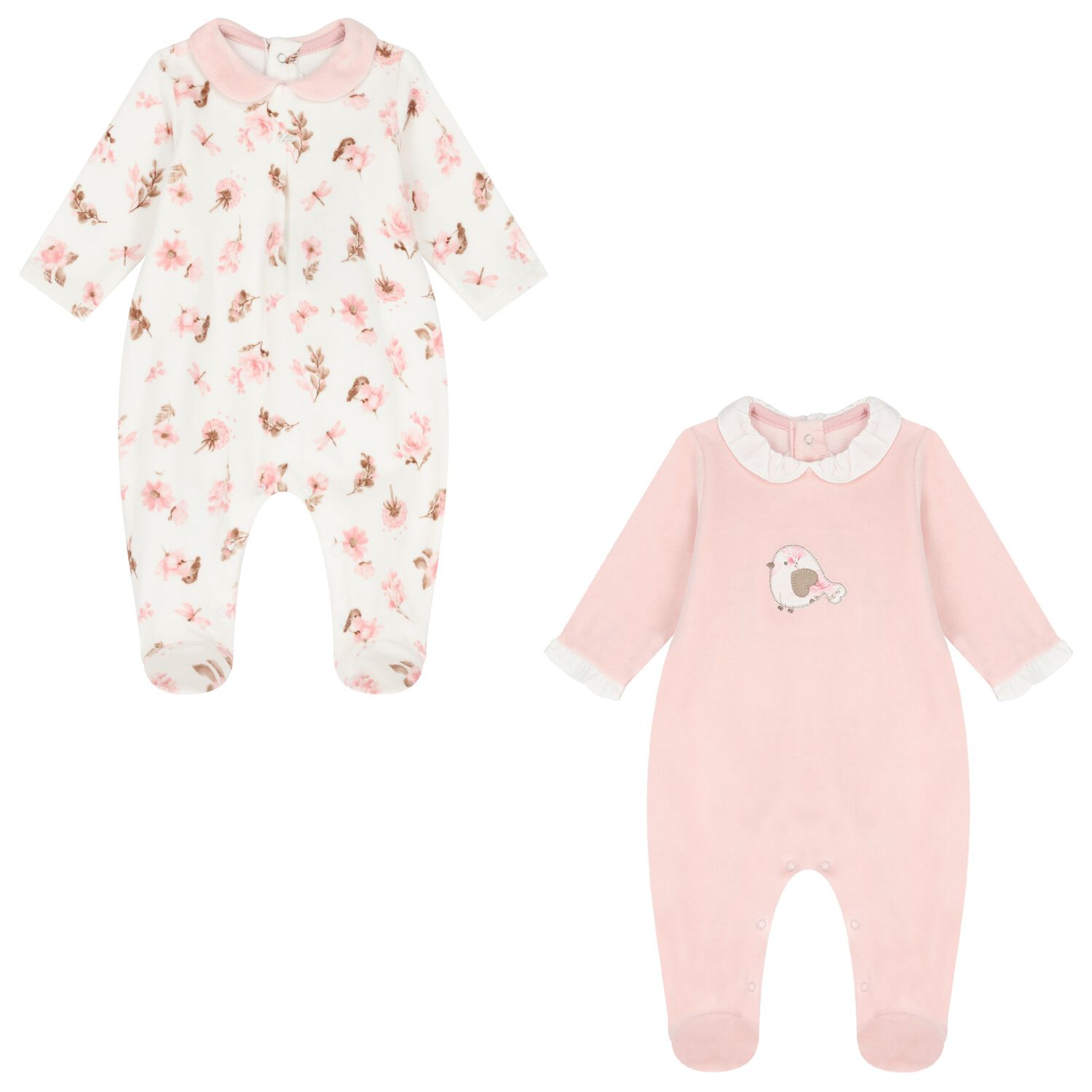 Baby Girls Ivory & Pink Babygrows ( 2-Pack ), 1, hi-res