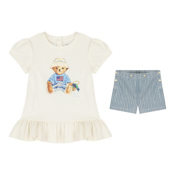 Baby Girls Ivory & Blue Teddy Bear Shorts Set