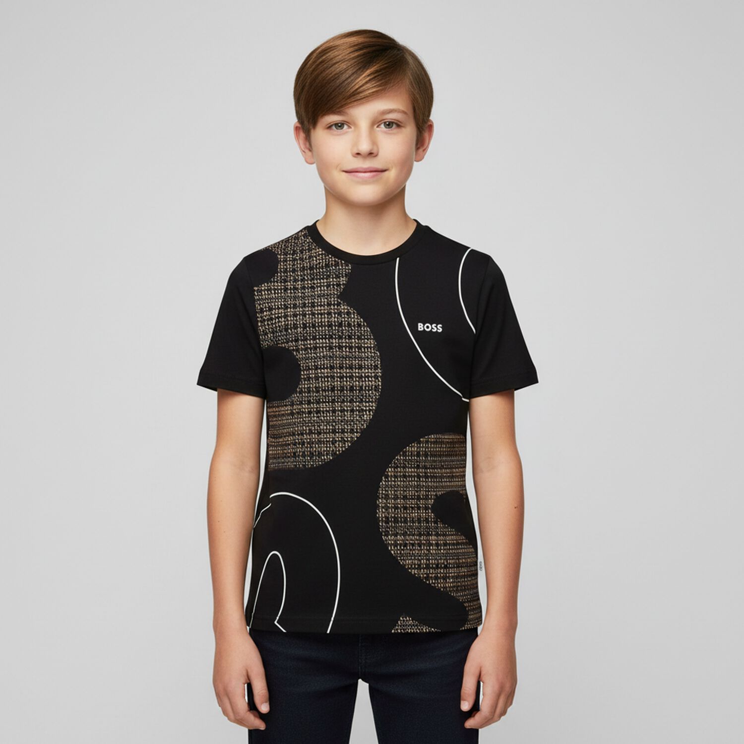 تيشيرت بالشعار باللون الأسود للأولاد, 1, hi-res