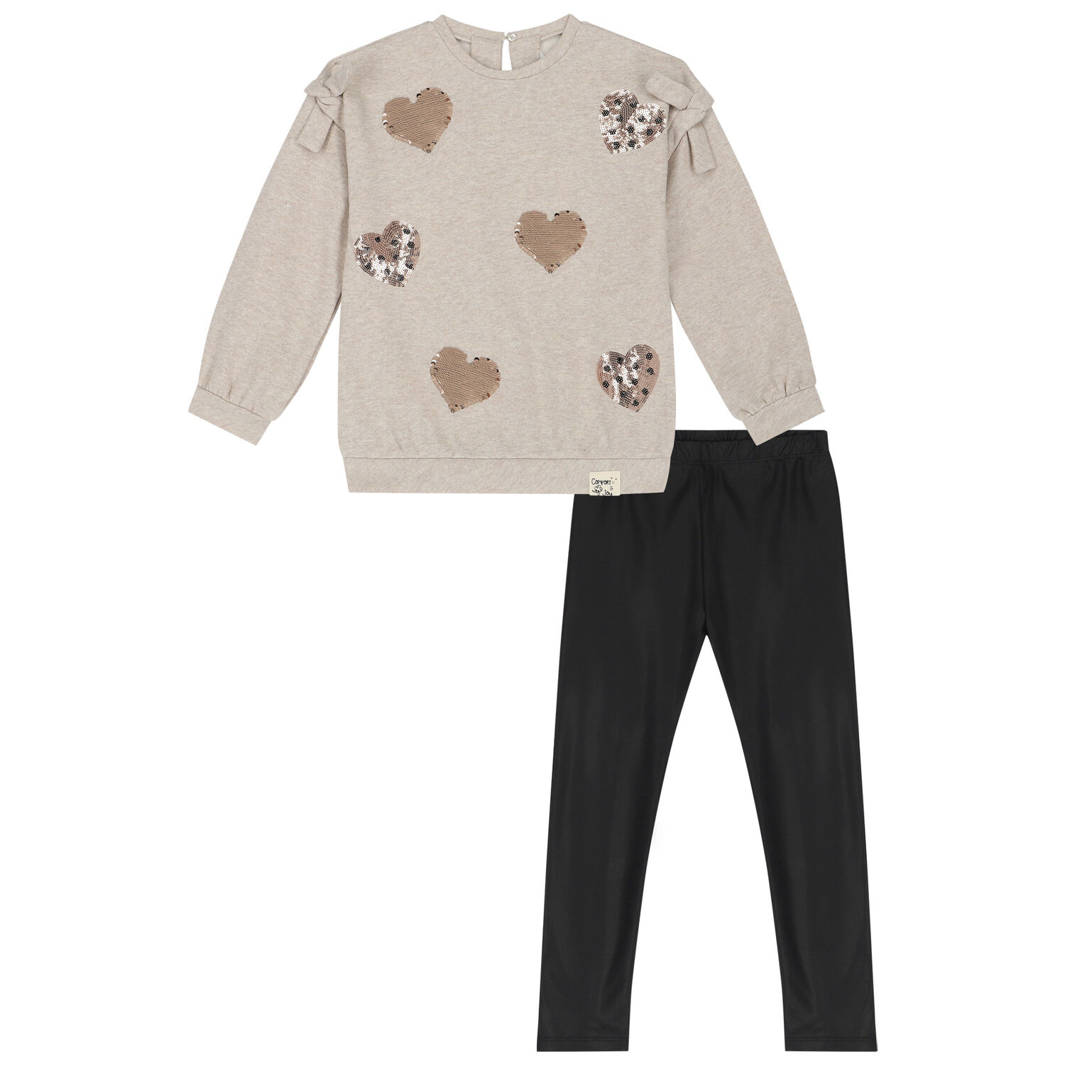 طقم ليغينز بنات باللون البيج والاسود, 1, hi-res