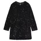 Girls Black Embellished Sequin Dress, 2, hi-res