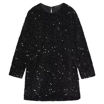 Girls Black Embellished Sequin Dress