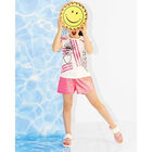 بدلة بالشعار باللون الزهري النيون والابيض للبنات, 1, hi-res