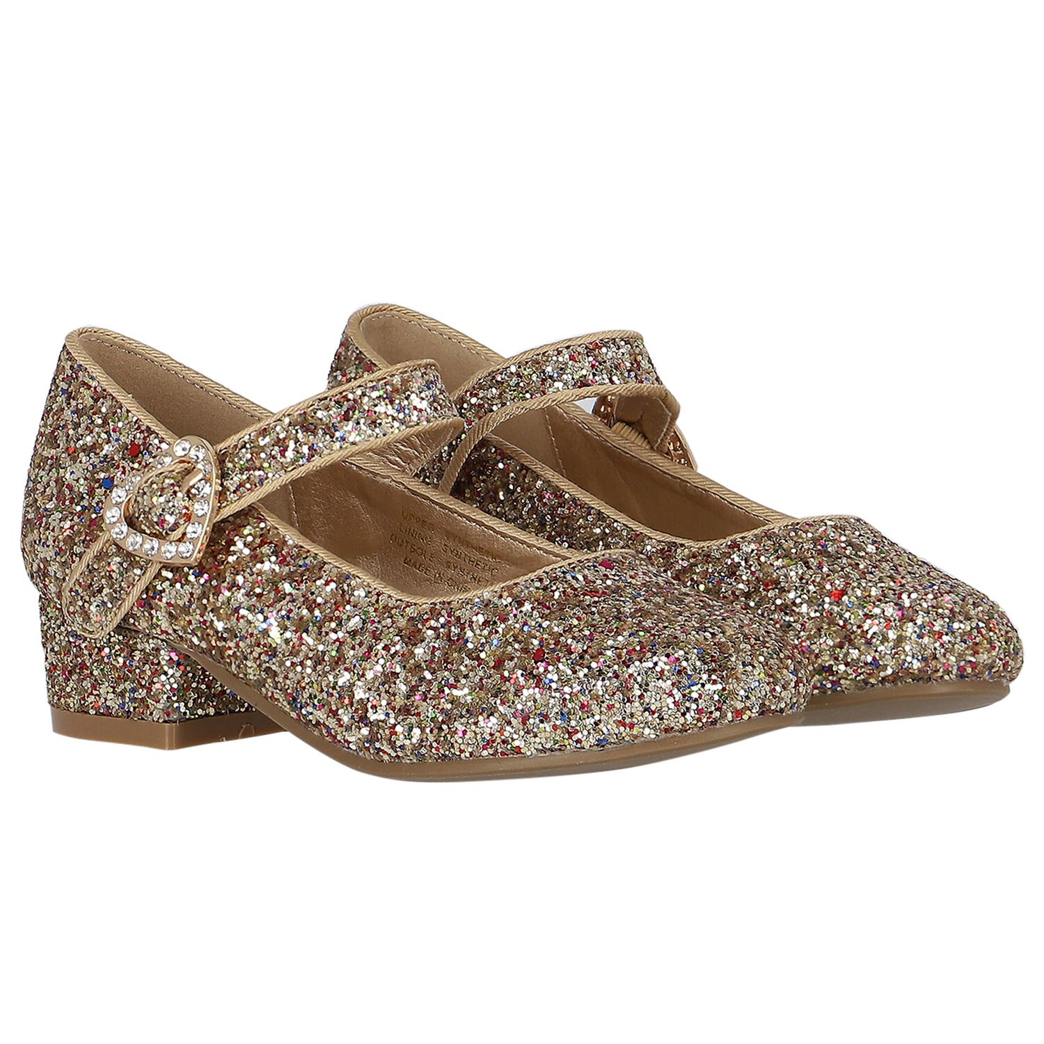 حذاء لامع باللون الذهبي للبنات, 2, hi-res