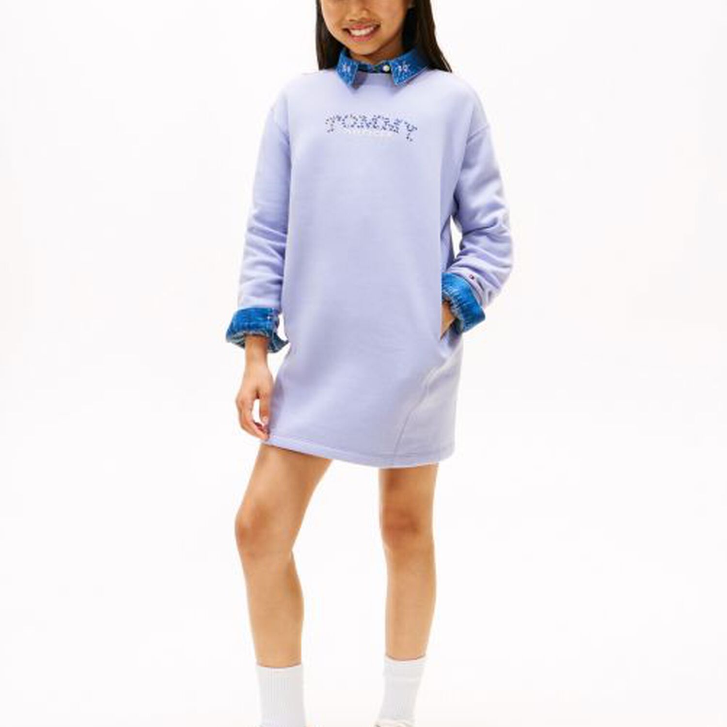 Girls Blue Floral Logo Sweatshirt Dress, 2, hi-res