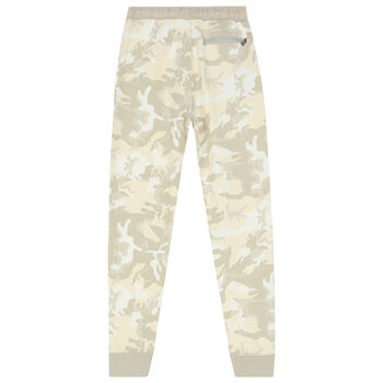 Boys Beige Camouflaged Logo Joggers