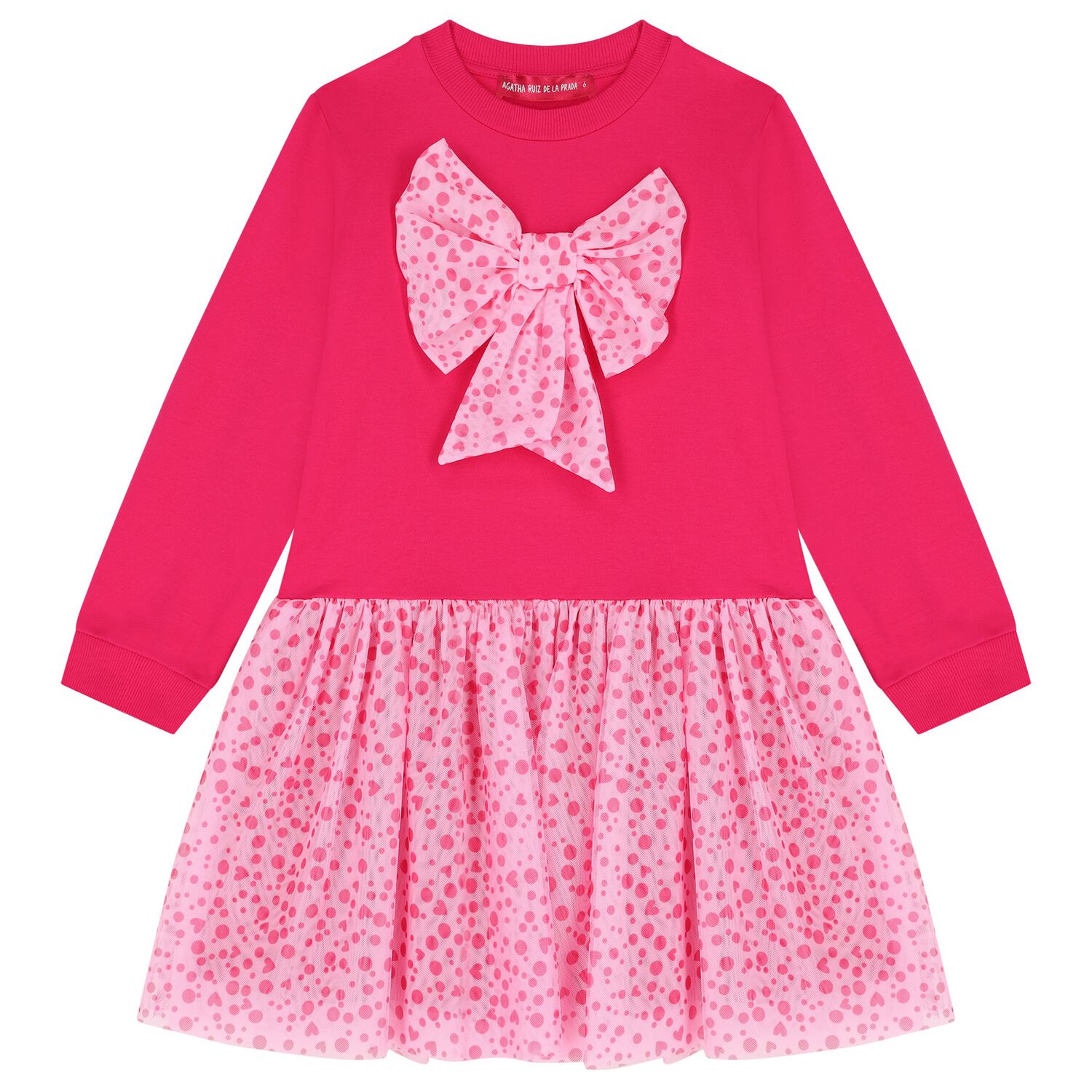 Girls Pink Polka Dot Tulle Dress, 1, hi-res
