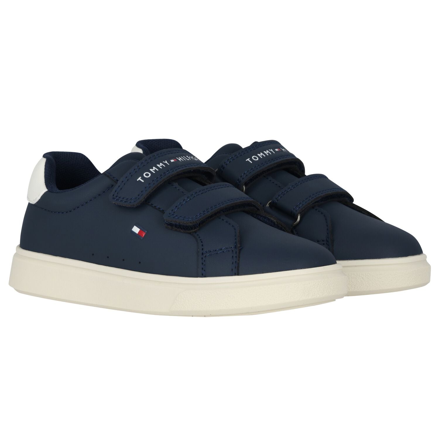 Boys Navy Blue & White Logo Trainers , 1, hi-res