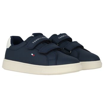 Boys Navy Blue & White Logo Trainers 