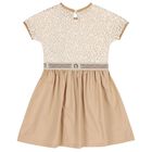 Girls Beige Lacy Knit Sequin Dress, 1, hi-res
