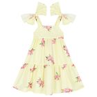 Girls Yellow Bow Dress, 1, hi-res
