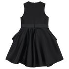 Girls Black Crystal Satin Ruffle Dress, 1, hi-res