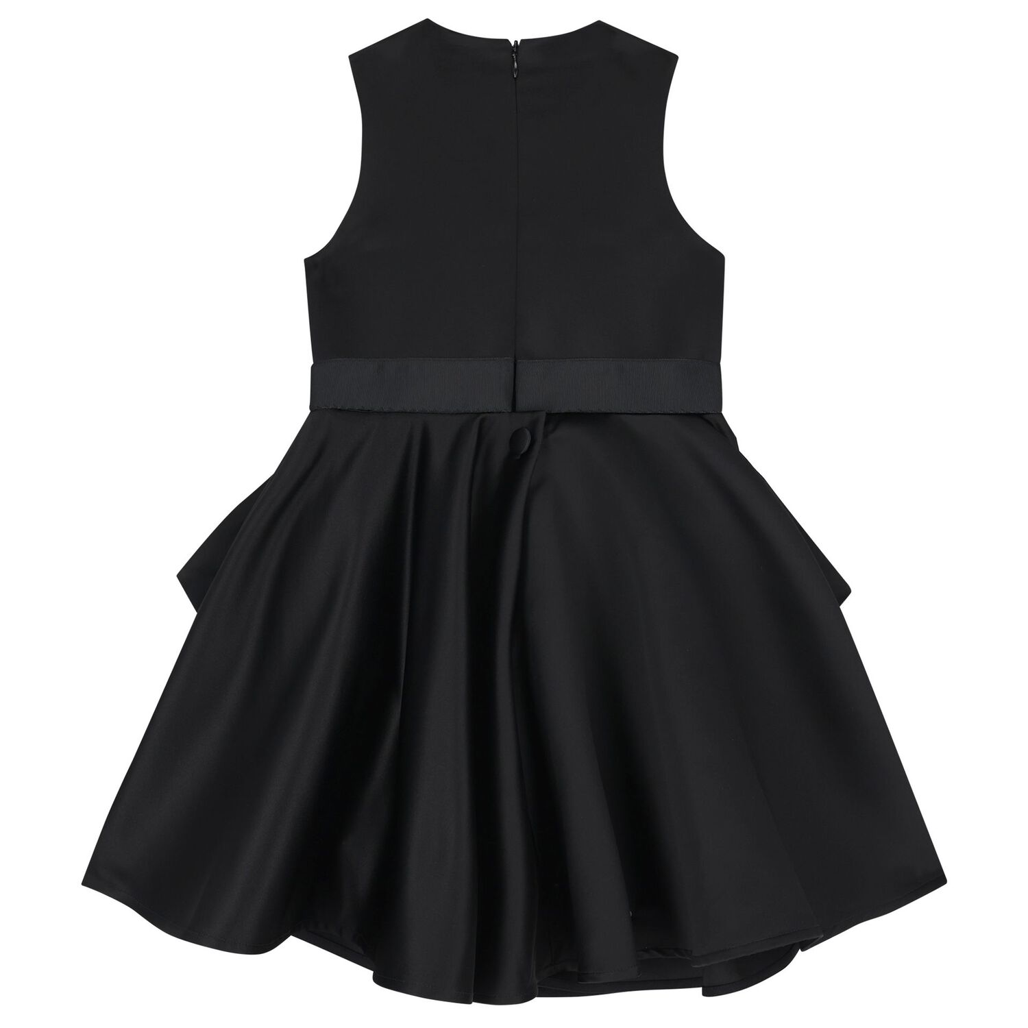 Girls Black Crystal Satin Ruffle Dress, 1, hi-res