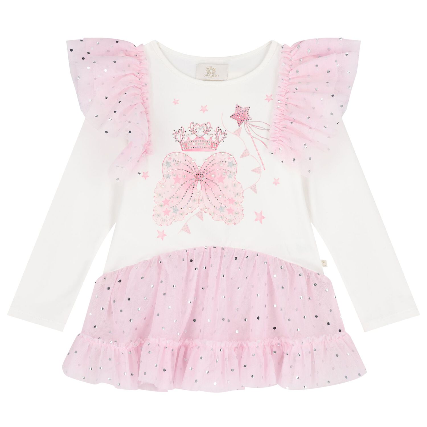 طقم ليجينز بنات مزين باجنحه جنيه من التول باللون الوردى والعاجى , 1, hi-res