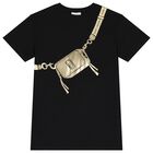 فستان بنات بالشعار باللون الأسود والذهبي, 1, hi-res